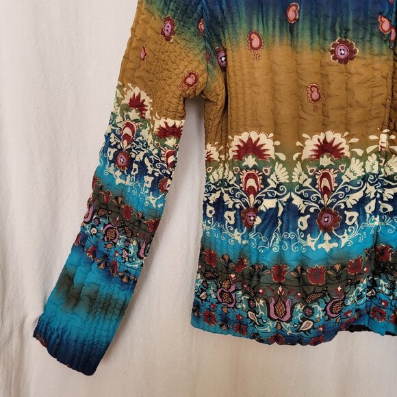 UBU Womens Size S Blue Print Lightweight Crinkle Popcorn Stretch Travel Jacket - Picture 3 of 12